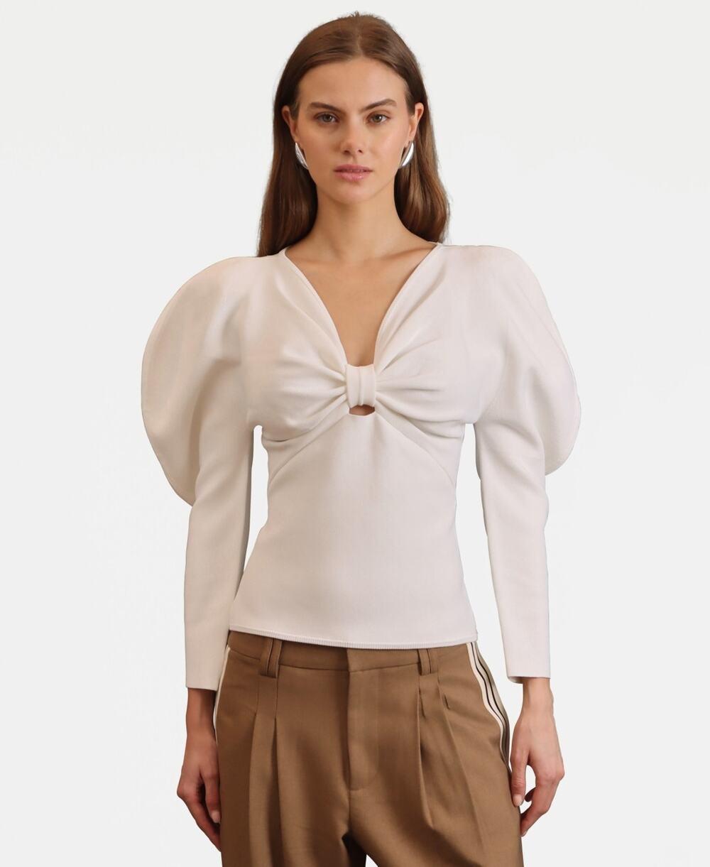 Avec Les Filles Women's Exaggerated-Sleeve Bow Top Cream Size Xs 1511